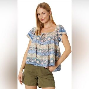 Lucky Brand Size M Boho Print Mix Swing Tiered Top